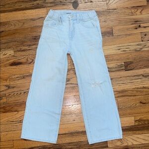 Girls Light Wash Baggy Wide Leg Jeans
